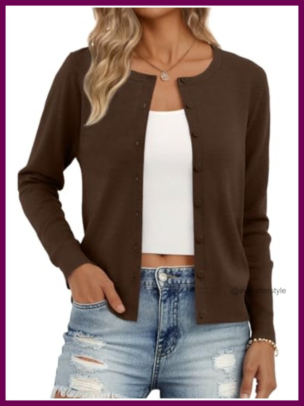 Women's Lightweight Knit Cardigan Button Crew Neck Long Sleeve